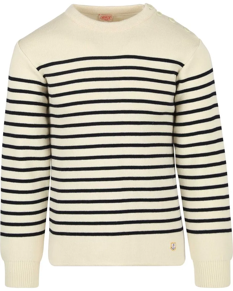 Armor-Lux Molène Pullover Wolle gestreift Ecru Weiß