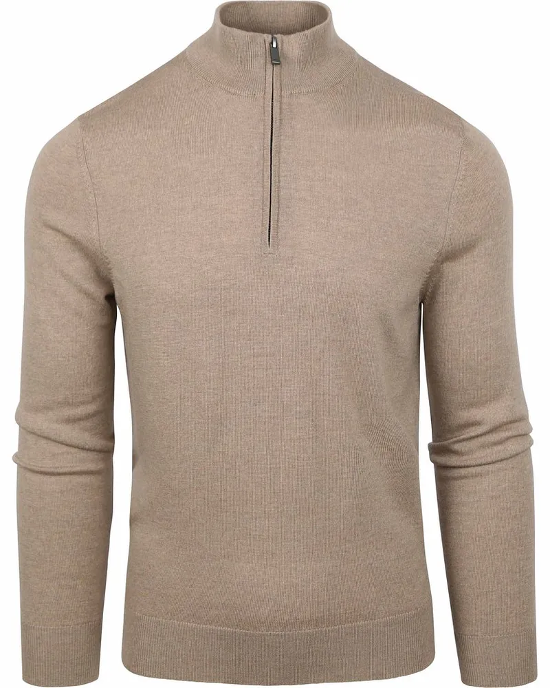 Suitable Merino Half Zip Pullover Sand Slim-Fit Beige