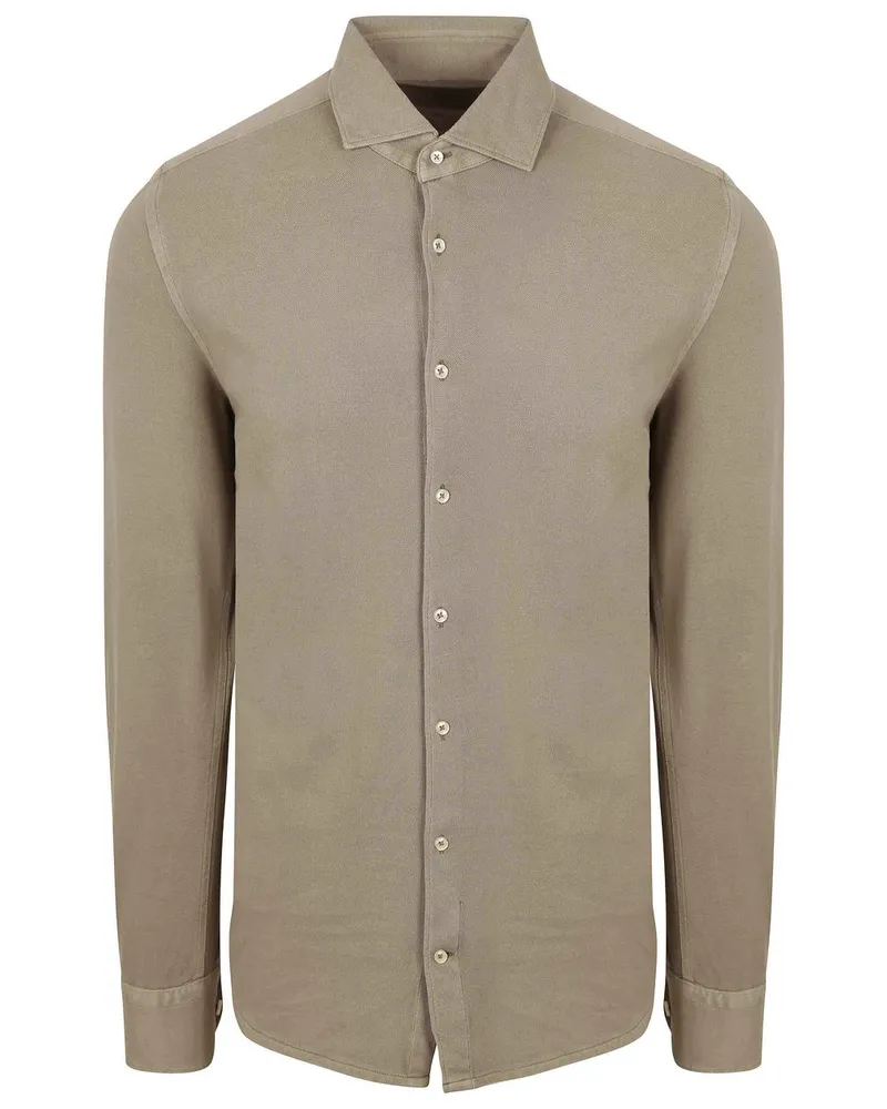 Suitable Piqué Hemd Taupe Taupe