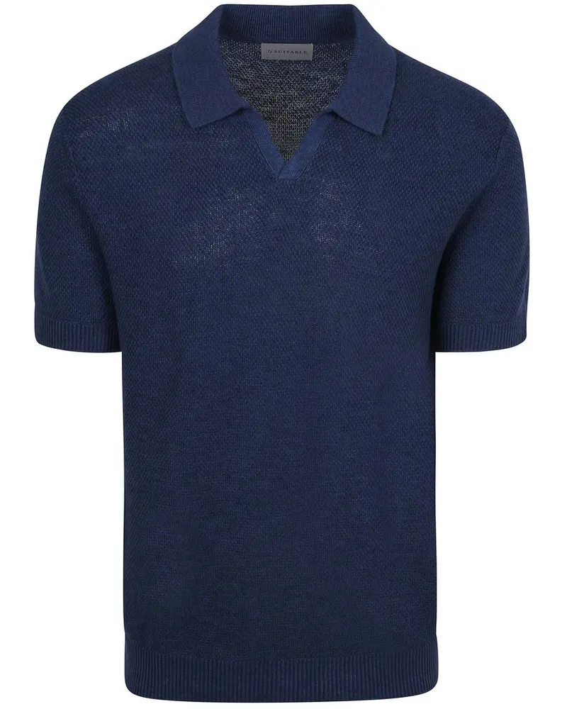 Suitable Poloshirt Riva Bean Linen Cotton Navy Dunkelblau