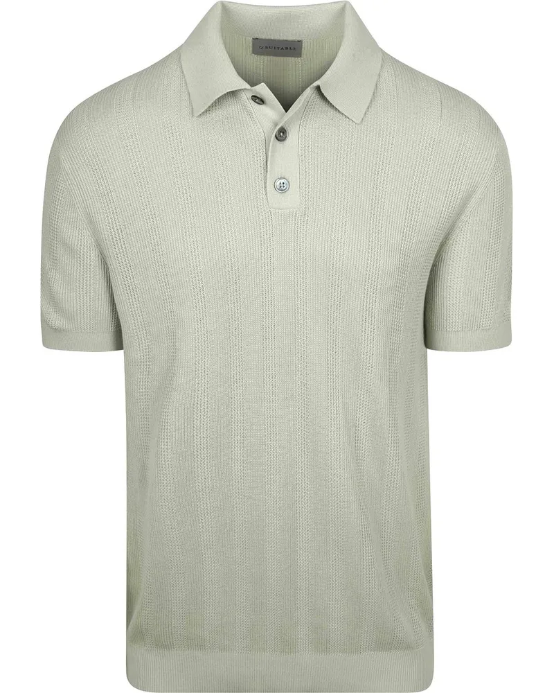 Suitable Gestricktes Jacquard-Poloshirt Hellgrün Grün