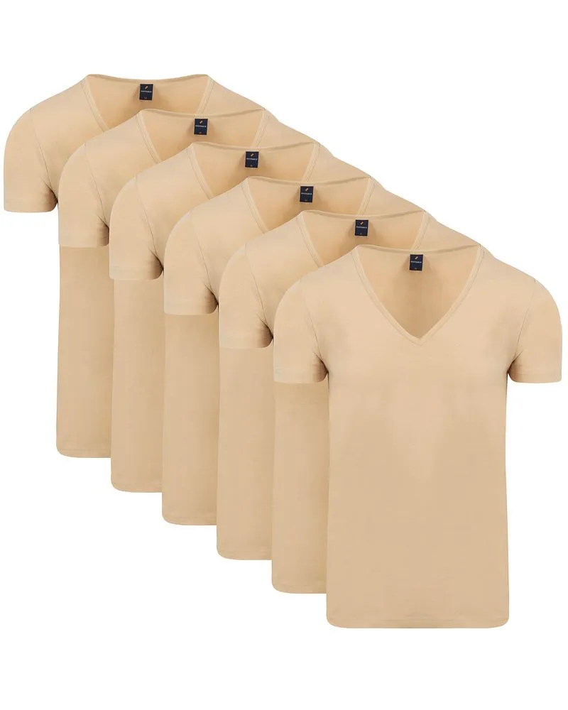 Suitable Vitaru Unsichtbares Unterhemd Tiefer V-Ausschnitt 6-Pack Beige