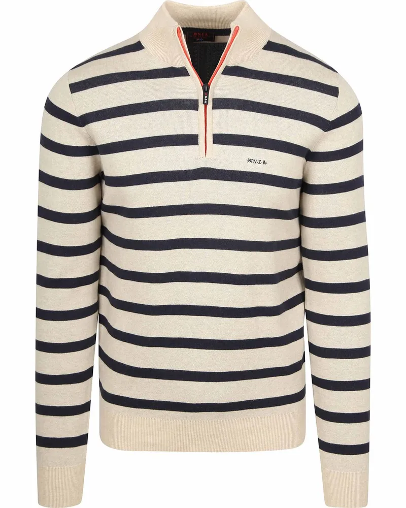 New Zealand Auckland NZA) Half Zip Pullover Wanake Stripe Ecru Blau
