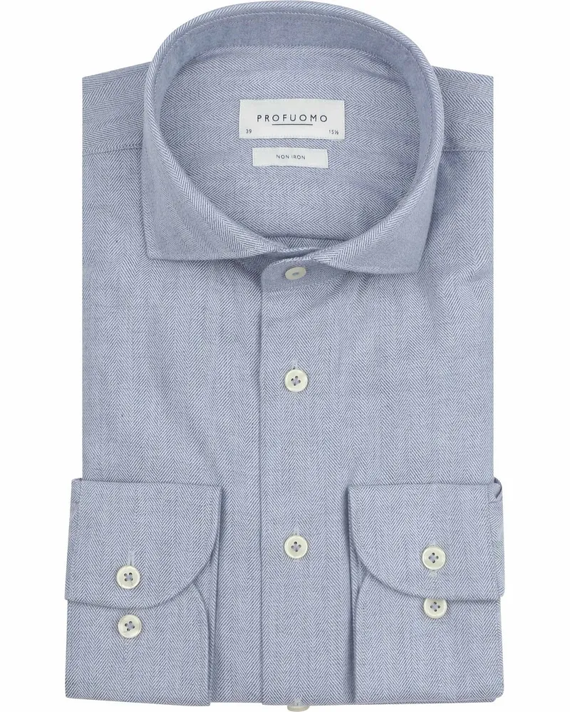 Profuomo Hemd Peached Herringbone Flanell Blau Hellblau
