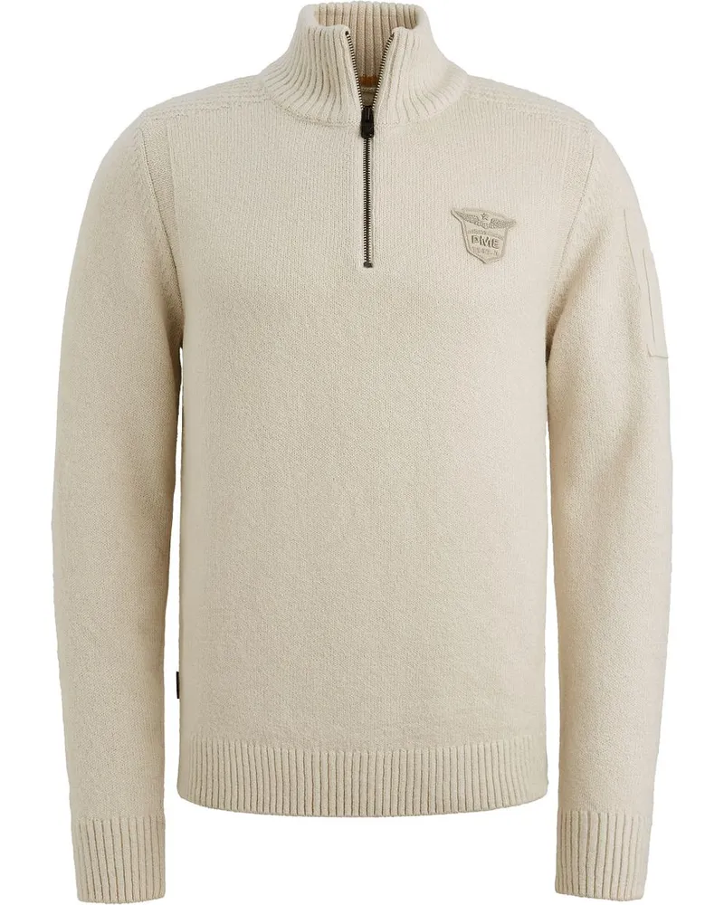 PME Legend Half Zip Sweater Ecru Wollweiß