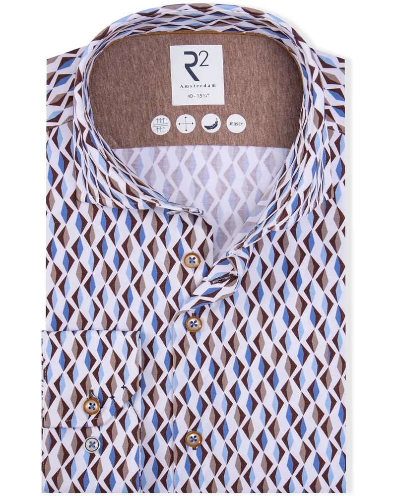 R2 Amsterdam R2 Hemd Jersey Retro Impression Beige Blau Beige