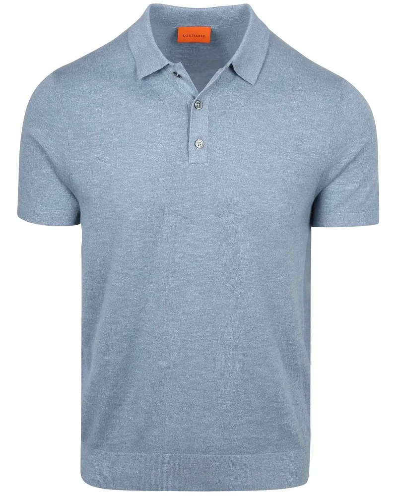 Suitable Gestricktes Poloshirt Baumwolle Leinen Blau Blau