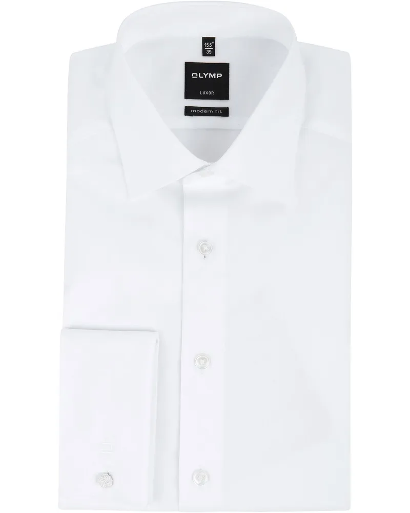 Olymp Luxor Hemd Modern Fit Doppelmanschette Weiß Weiß