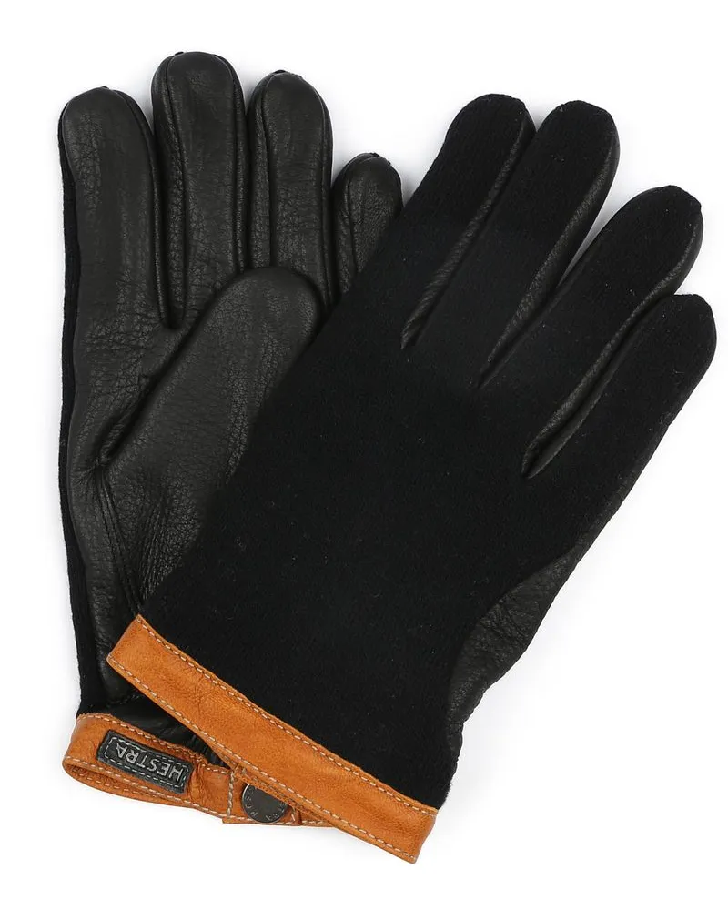 Hestra Handschuh Wool Tricot Leder Schwarz Schwarz