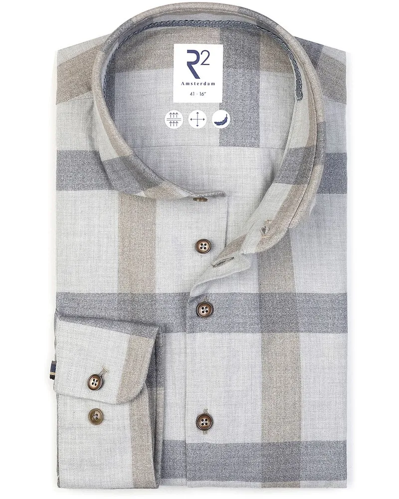 R2 Amsterdam R2 Hemd Herringbone Karos Grau Grau