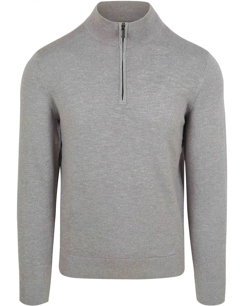 Suitable Slub Yarn Half Zip Pullover Grau Grau