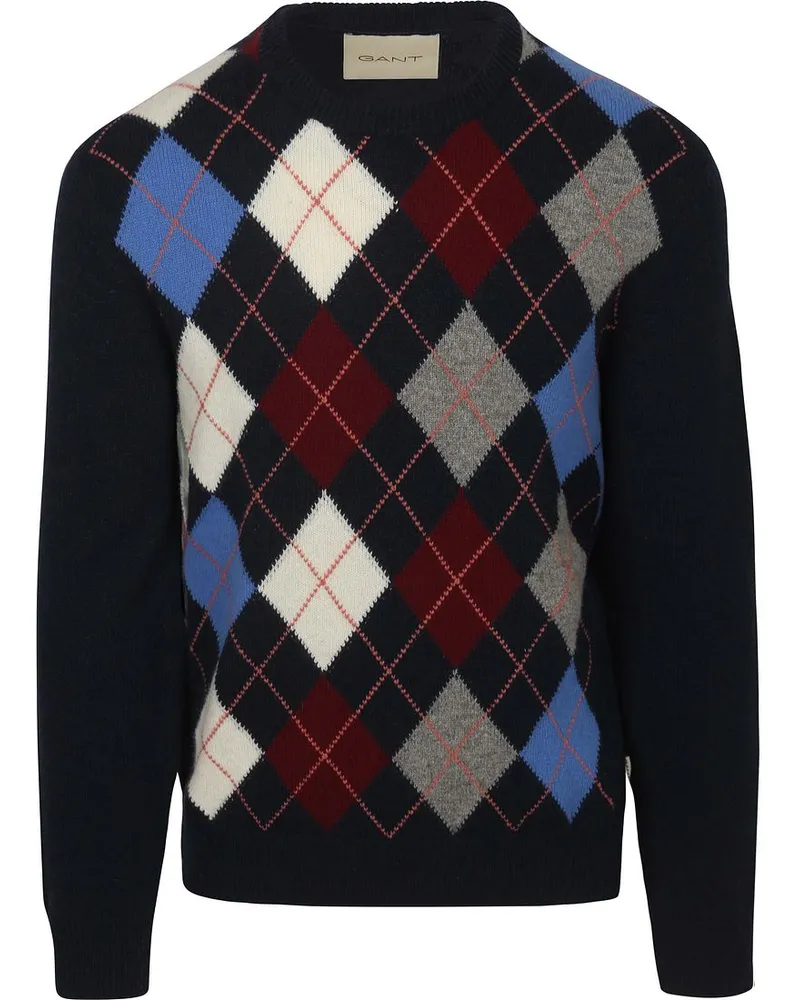 Gant Pullover Wool Blend Argyle Navy Dunkelblau