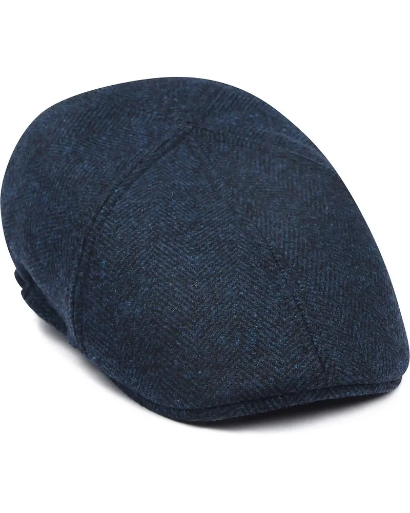 Suitable Flat Cap Wool Herringbone Navy Dunkelblau