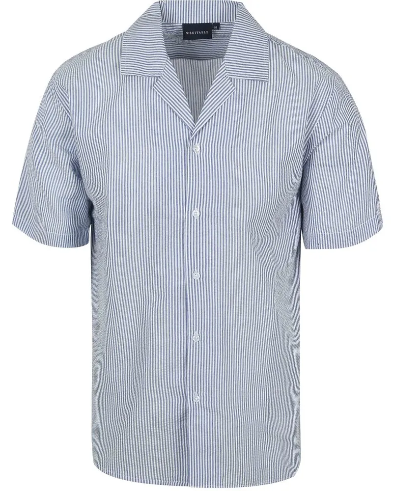 Suitable Short Sleeve Hemd Stripe Seersucker Hellblau Hellblau