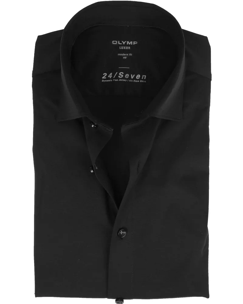 Olymp Luxor Jersey Stretch Hemd 24/Seven Schwarz Schwarz