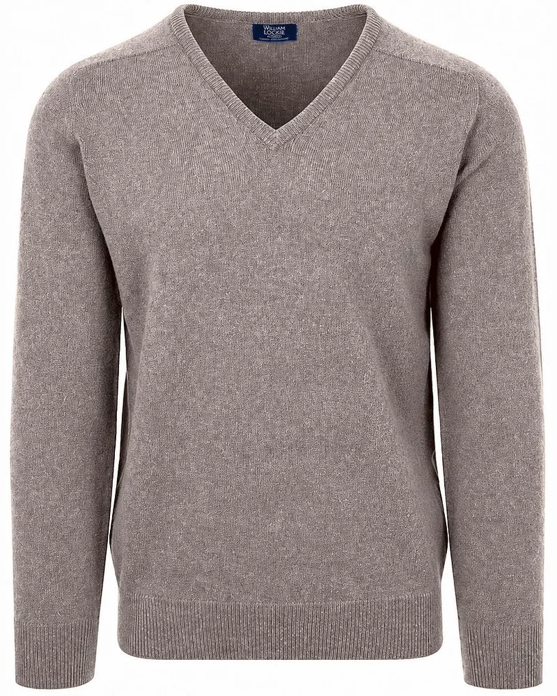 William Lockie V-Ausschnitt Pullover Lammwolle Vole Taupe