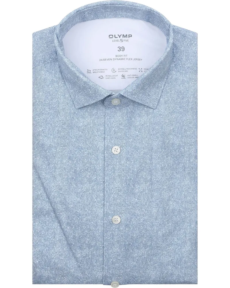 Olymp Hemd Level 5 24/Seven Herringbone Blau Blau