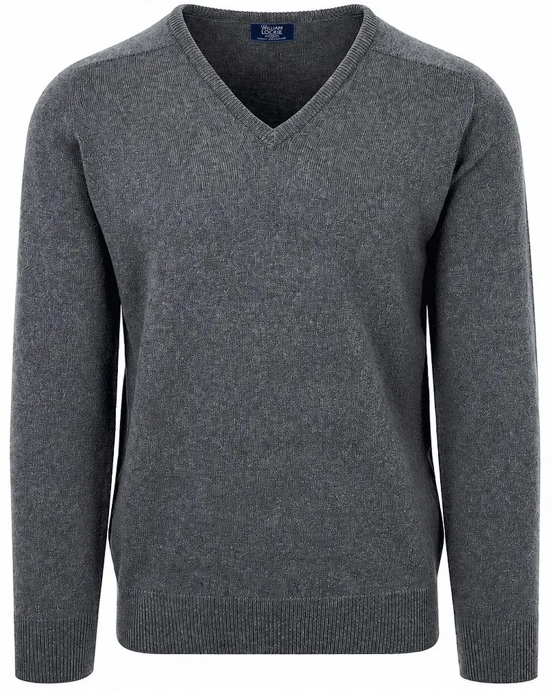 William Lockie V-Ausschnitt Pullover Lammwolle Charcoal Grau Anthrazit