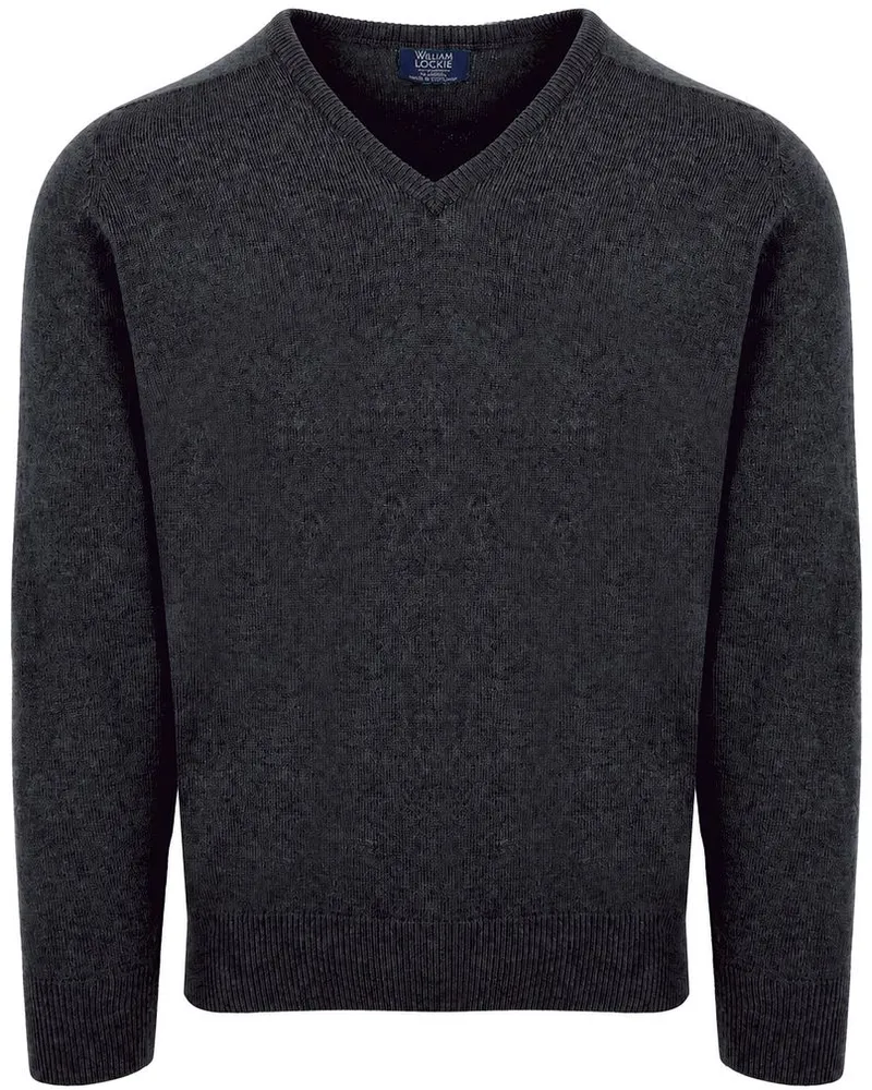 William Lockie V-Ausschnitt Pullover Lammwolle Charcoal Grau Anthrazit