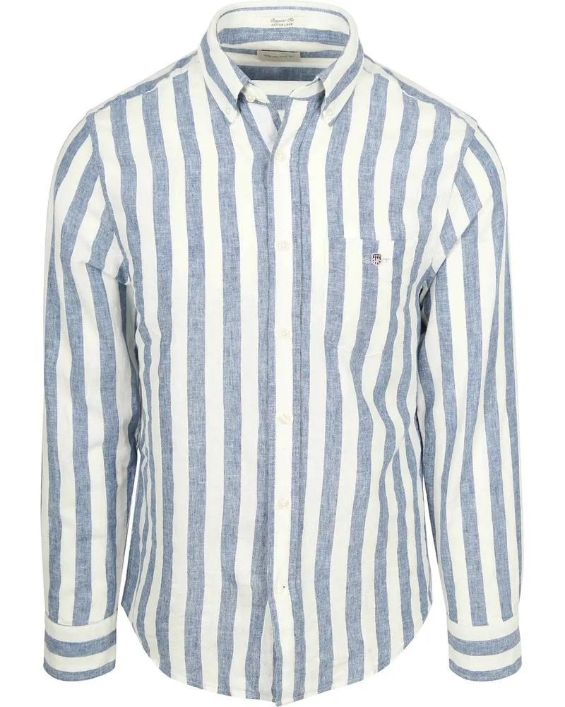 Gant Hemd Baumwolle Leinen Gestreift Blau Blau
