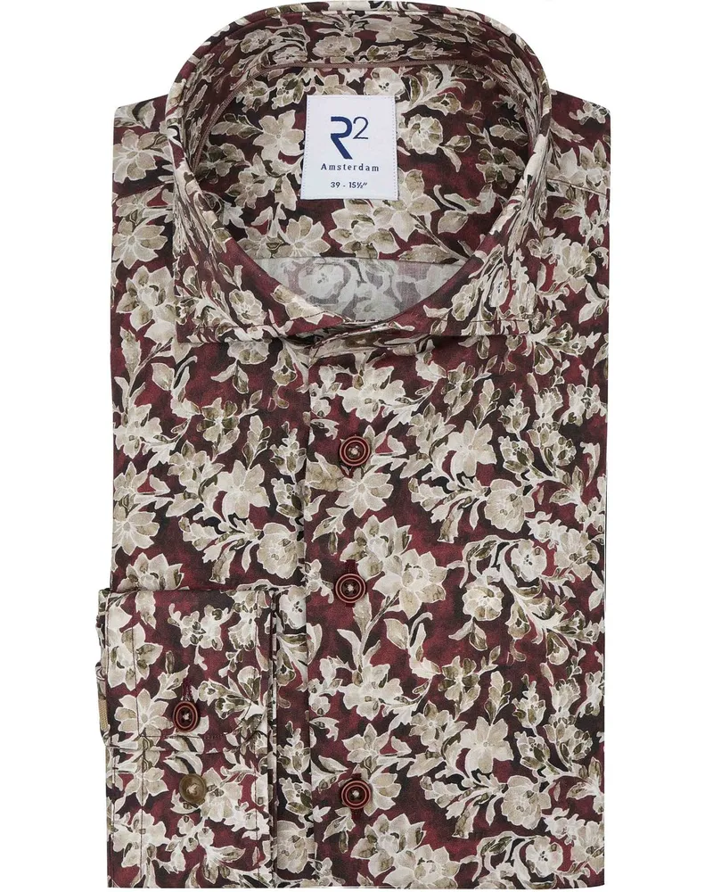 R2 Amsterdam R2 Poplin Businesshemd Print Burgundy Rot