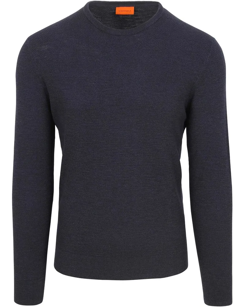 Suitable Pullover Structure Slub Navy Dunkelblau