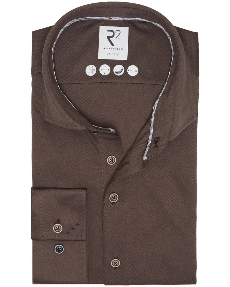 R2 Amsterdam R2 Hemd Dobby Knitted Braun Braun