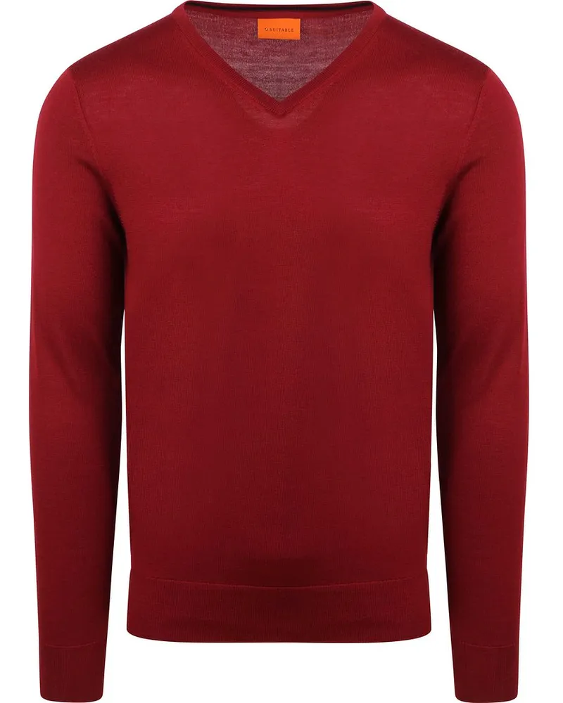 Suitable Merino Pullover V-Ausschnitt Dunkelrot Rot