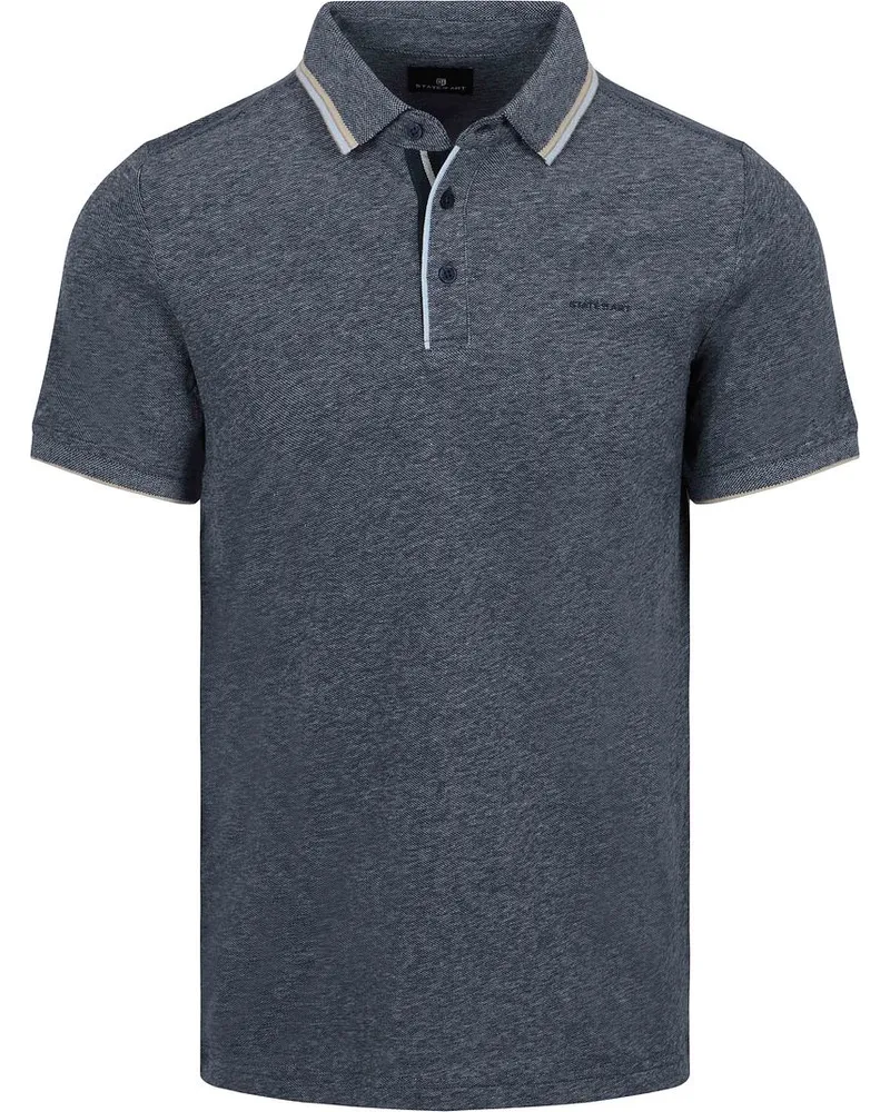 State of Art Poloshirt Tipping Cotton Linen Navy Dunkelblau