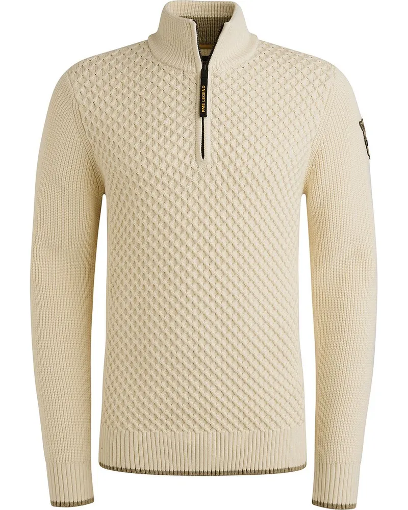 PME Legend Half Zip Structure Sweater Ecru Weiß