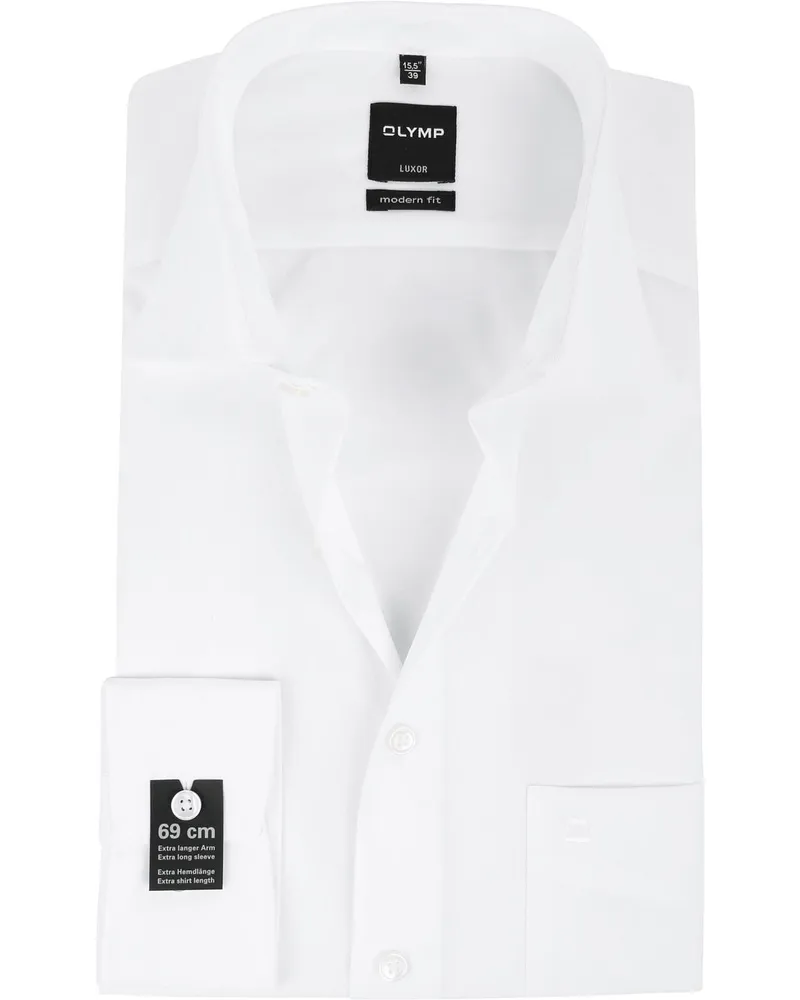 Olymp Luxor Hemd Extra Lange Ärmel Modern Fit Weiß Weiß