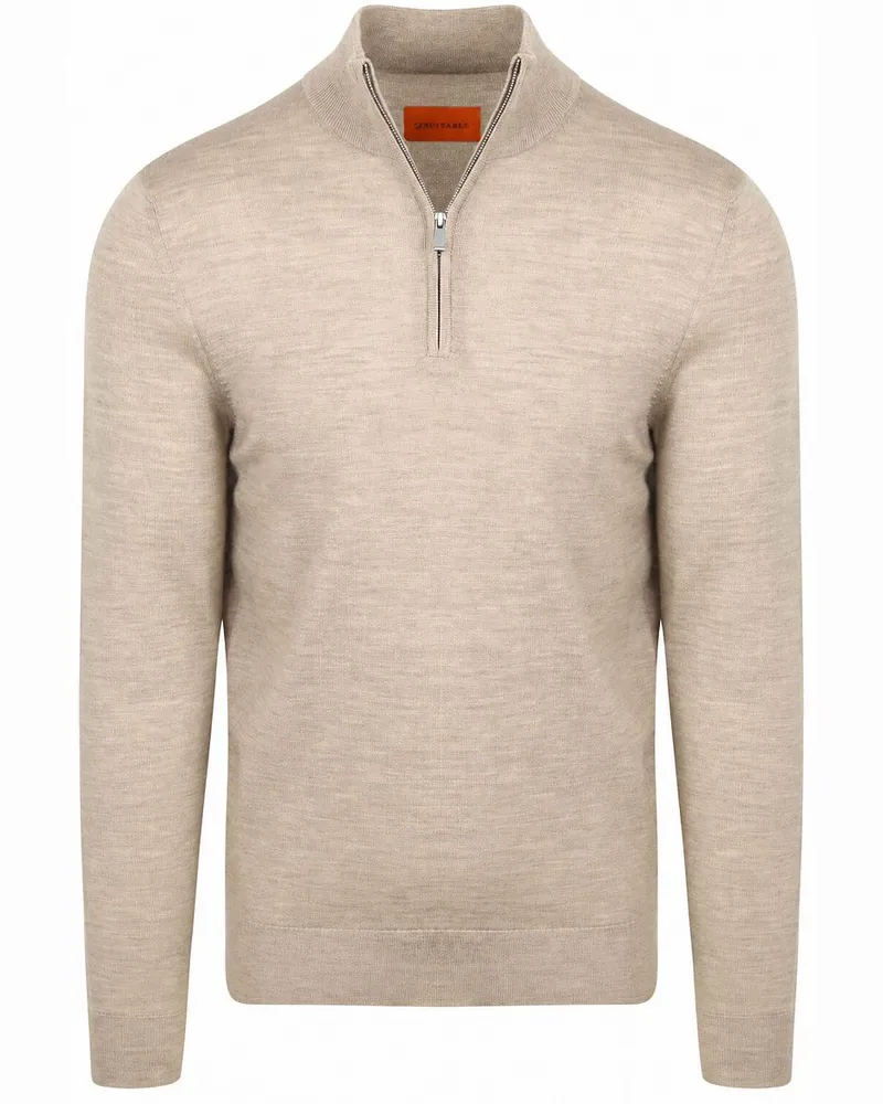 Suitable Merino Half Zip Pullover Sand Slim-Fit Beige