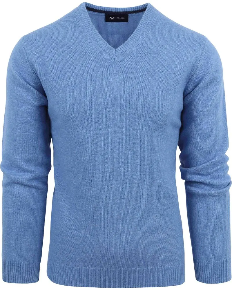 Suitable Lammwolle Pullover V-Ausschnitt Blau Hellblau
