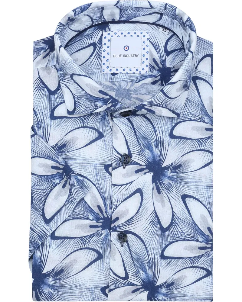 Blue Industry Short Sleeve Hemd Leinen Druck Blau Blau