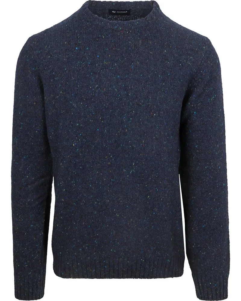 Suitable Pullover Tweed Wool Blend Navy Dunkelblau