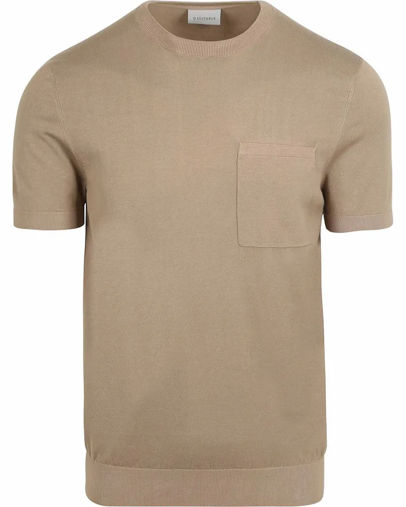 Suitable Knitted T-shirt Pocket Compact Camel Braun