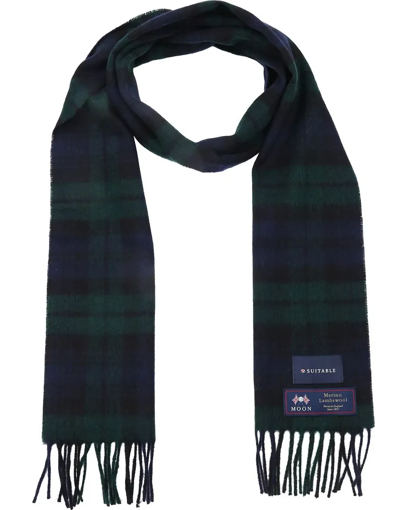 Suitable Geeigneter Herrenschal Kariert Merino Marine Grün Dunkelgrün
