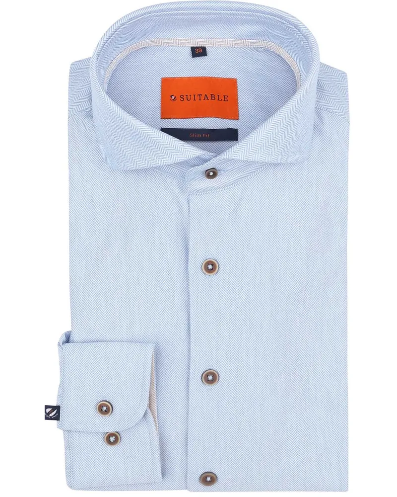Suitable Herringbone Hemd Dunkelblau Hellblau