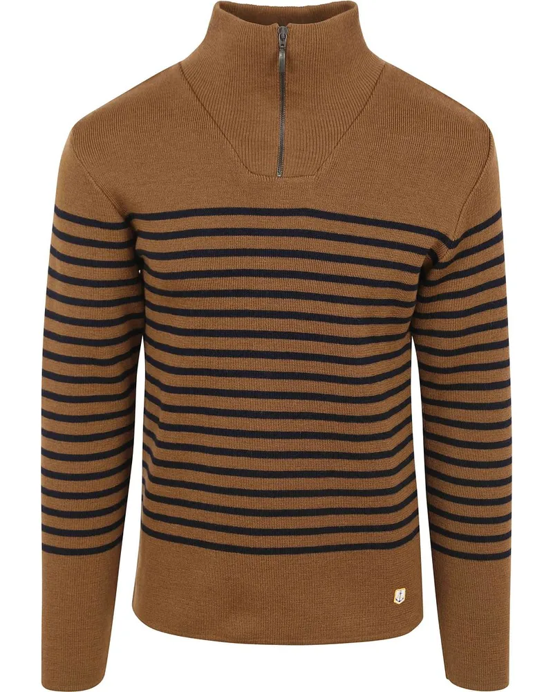 Armor-Lux Camionneur Half Zip Pullover Wolle gestreift Braun Braun