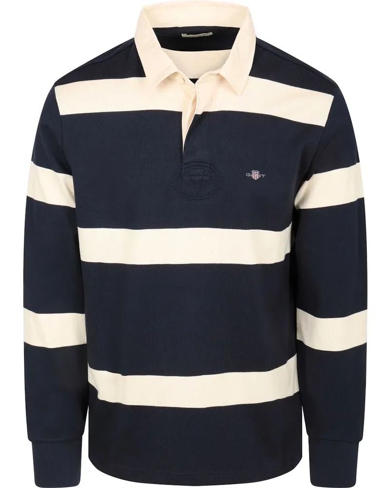 Gant Heavy Rugger Stripe Shield Poloshirt Navy/Weiß Weiß