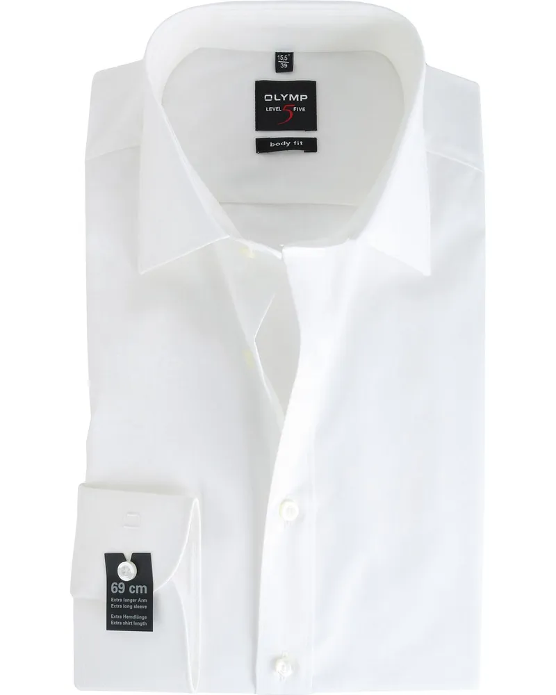 Olymp Level Five Hemd Body Fit Extra Lange Ärmel Off-White Wollweiß