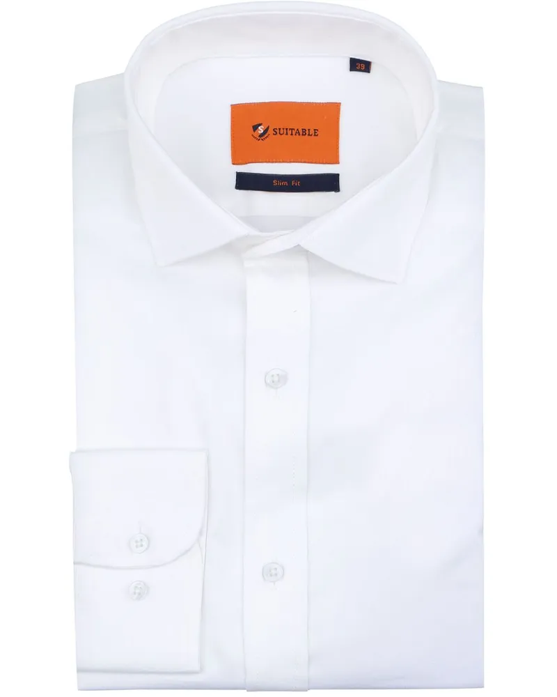 Suitable Satin Hemd Weiß Weiß