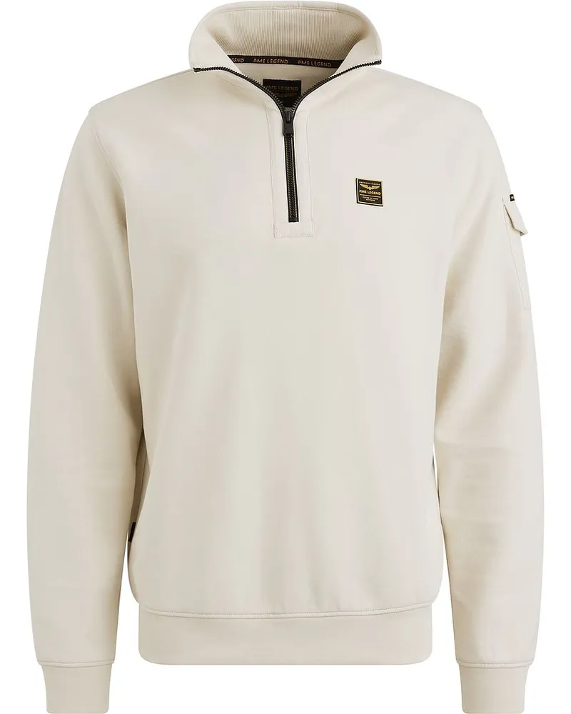 PME Legend Half Zip Sweater Interlock Jersey Ecru Wollweiß