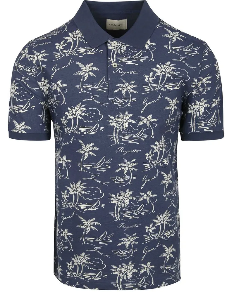 Gant Poloshirt Palm Druck Dusty Navy Blau