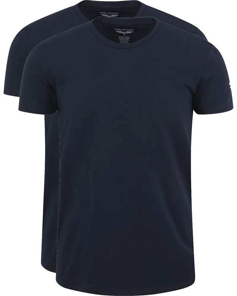 PME Legend Basic T-Shirt 2er Pack O-Ausschnitt Navy Dunkelblau