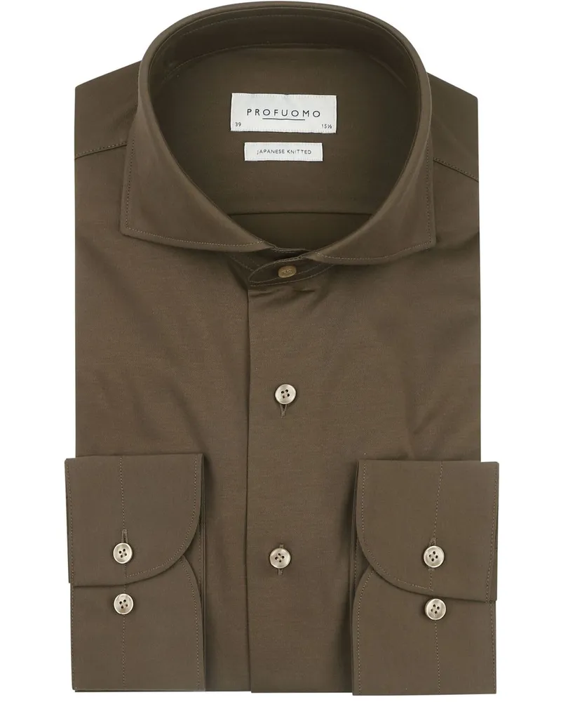 Profuomo Japanese Knitted Hemd Army Grün Dunkelgrün