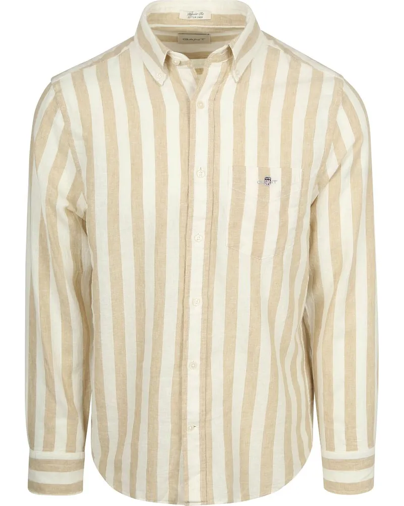 Gant Hemd Baumwolle Leinen Gestreift Beige Beige