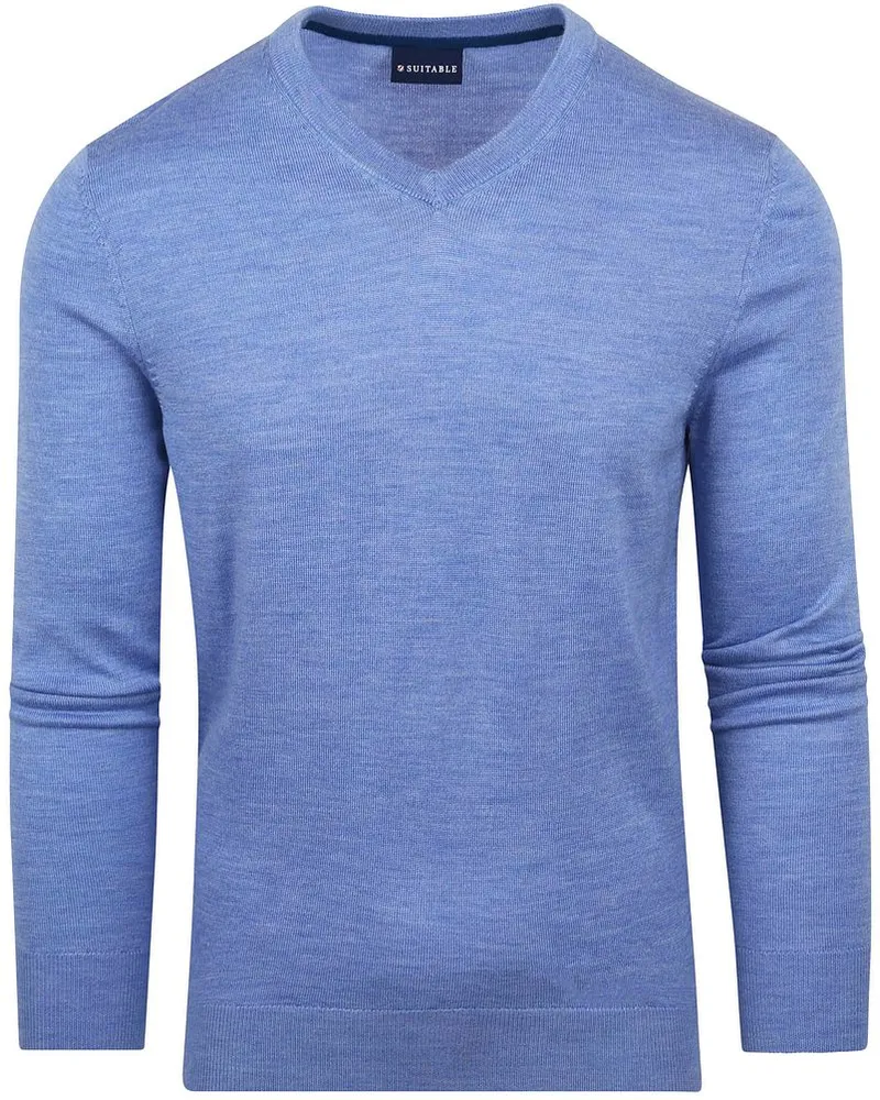 Suitable Merino Pullover V-Ausschnitt Hellblau Hellblau