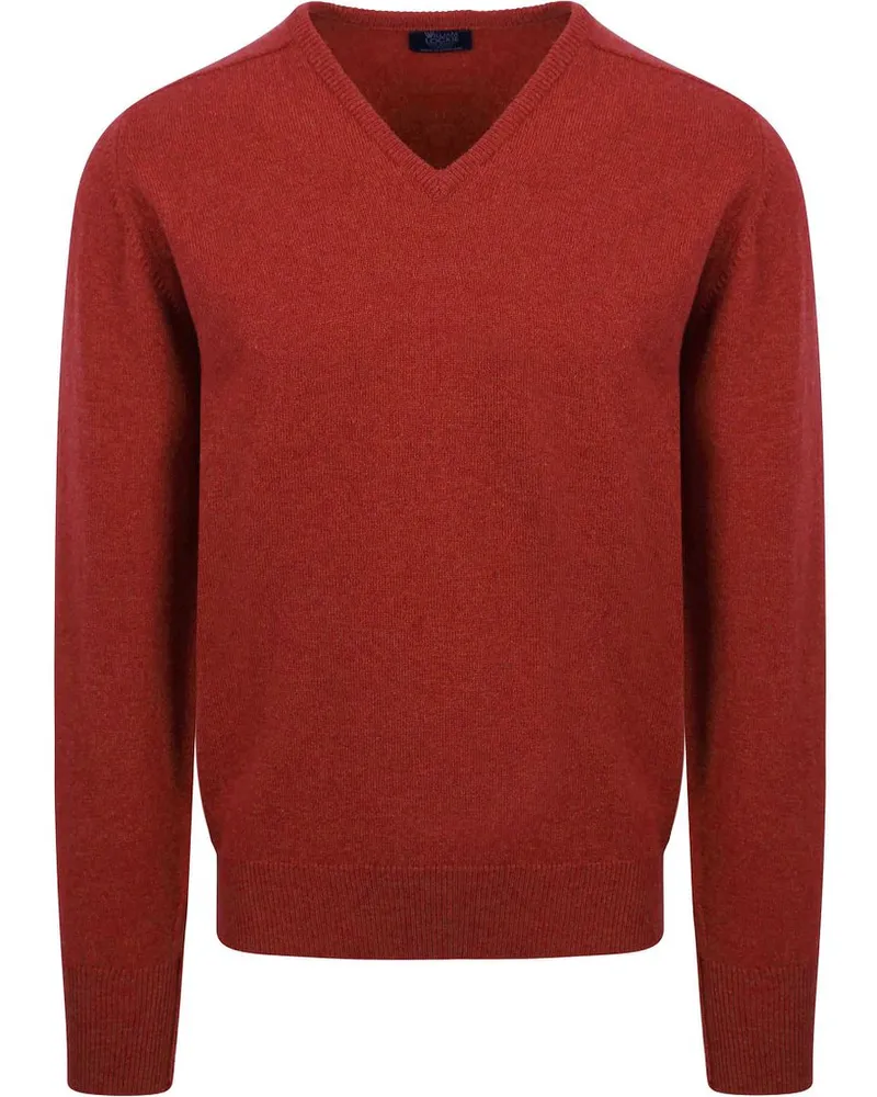 William Lockie V-Auschnitt Pullover Lammwolle Dobonnet Rot