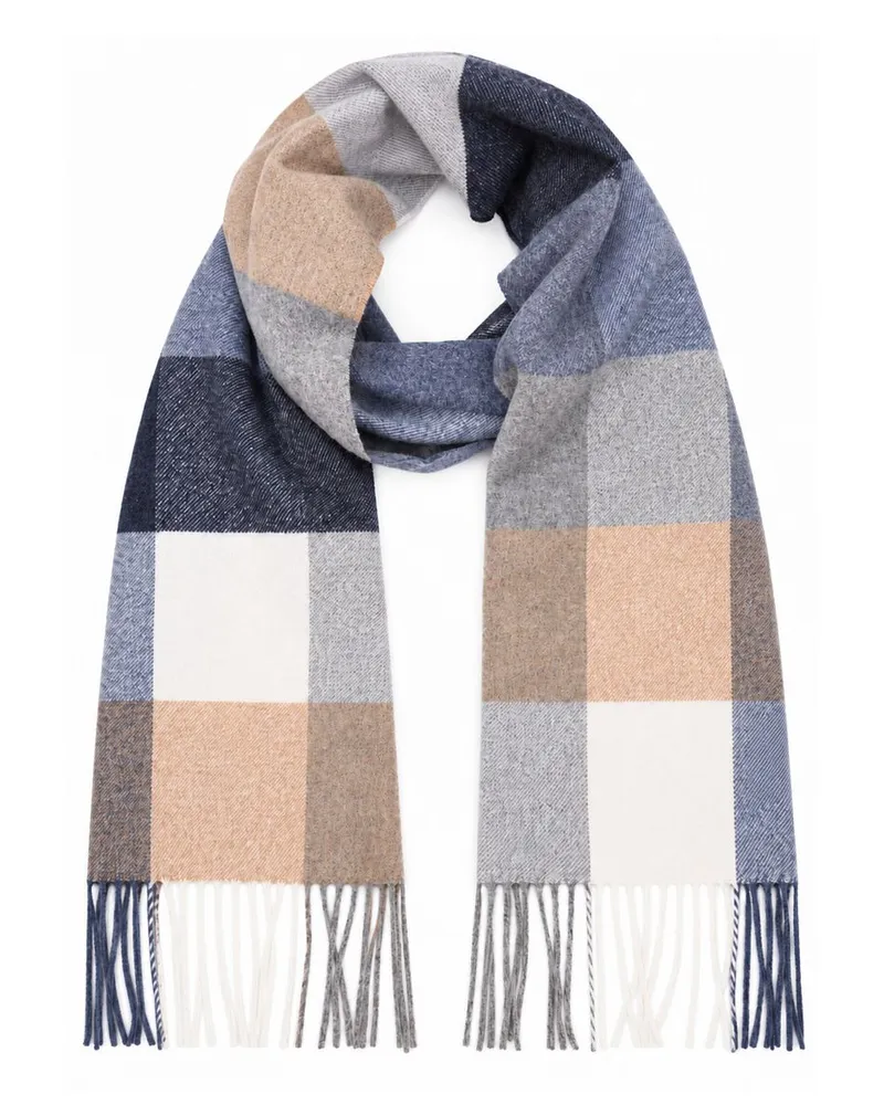 Profuomo Schal Lammwolle Karo Blaugrau Beige Blau